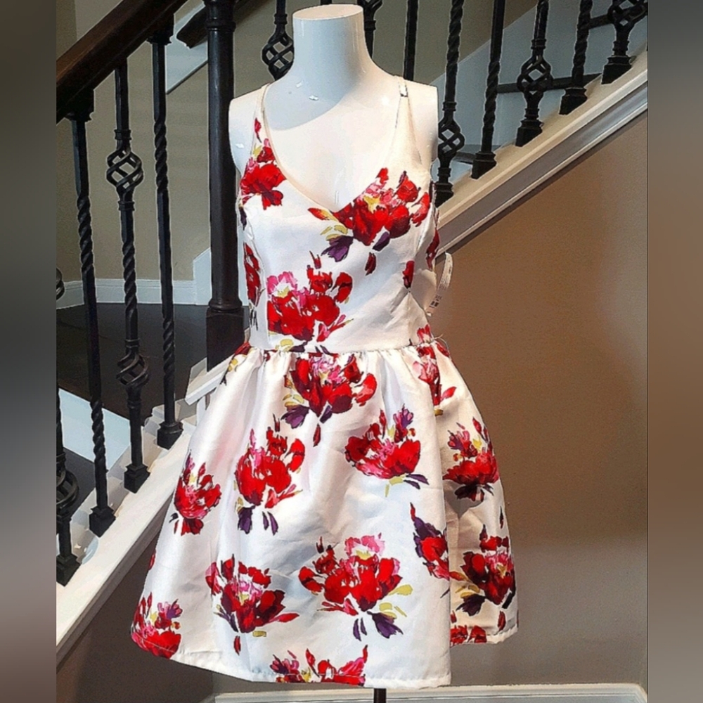 R Wish 4 U White & Red Floral Backless Dress, Size 11/12 (Juniors)